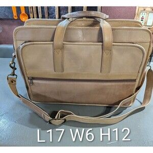 Vintage Light Tan Leather Briefcase Messenger Bag  YKK Zippers Laptop/Travel